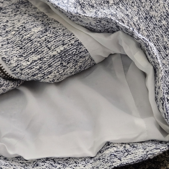 Halogen Women's L Textured Blue & White Bouclé Tweed Blazer Jacket Full Zip - Picture 8 of 16